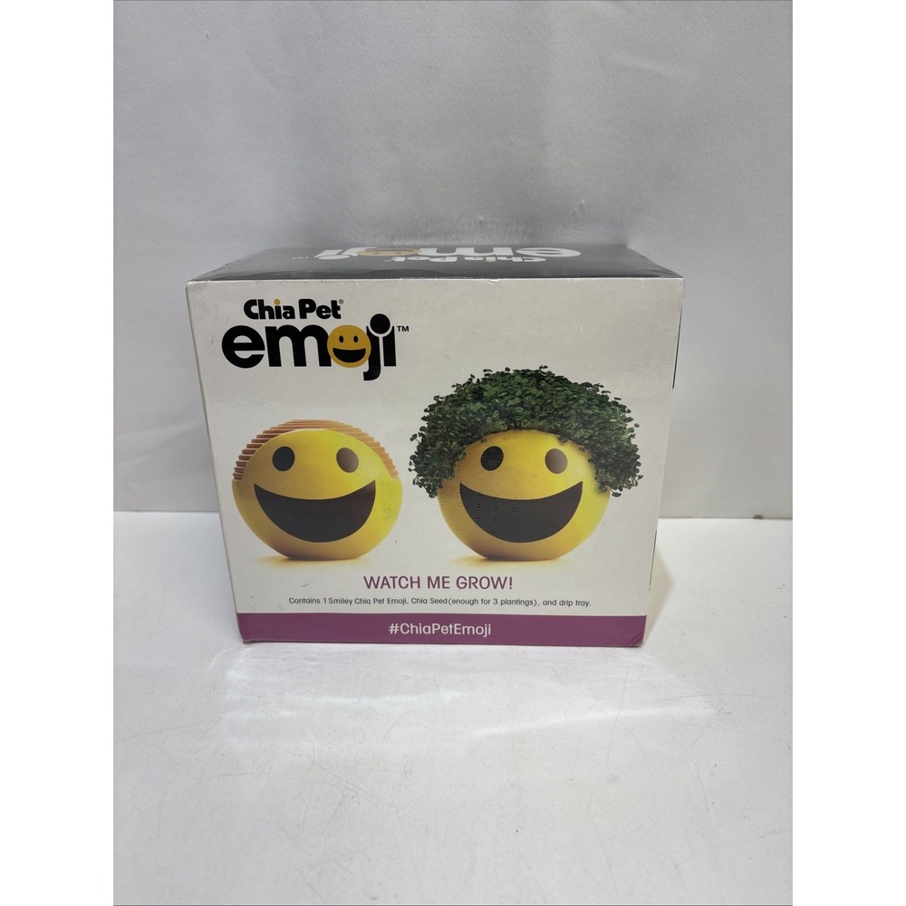 Chia Pet-Emoji Smiley Handmade Decorative Pottery Planter NEW FACTORY SEALED BOX